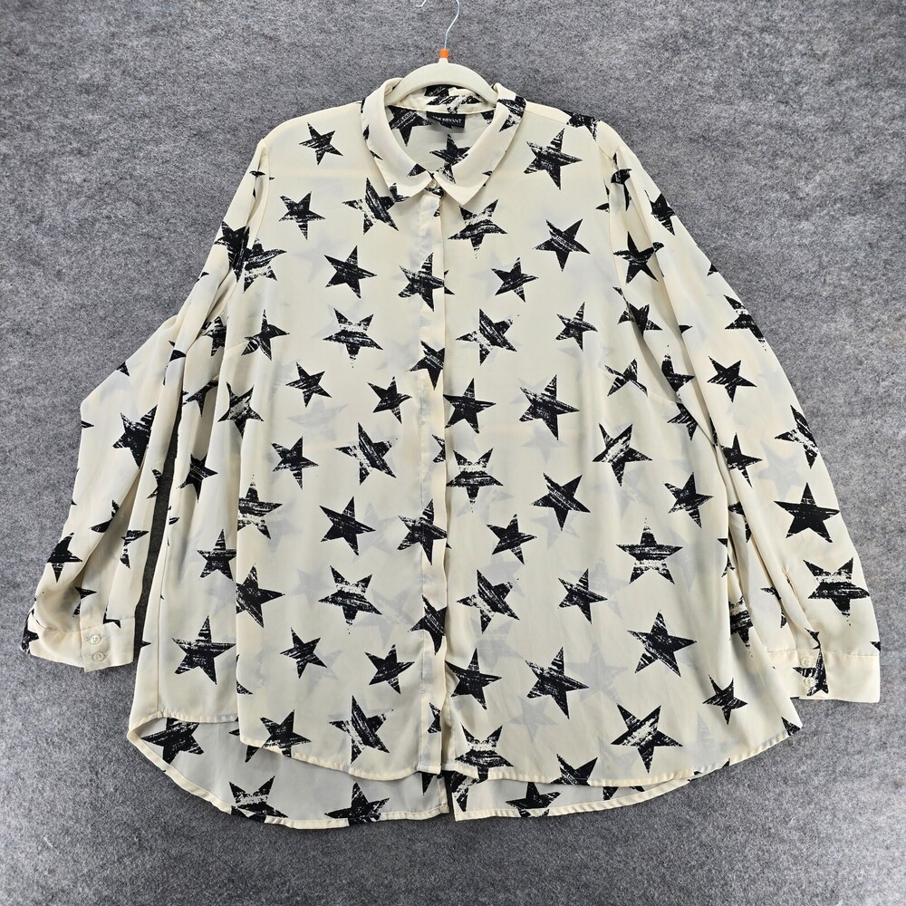 Lane Bryant Shirt Womens 22/24 Button Up Ivory Black Stars